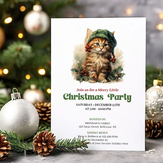 Invitación Elegant Victorian Christmas cat party invitation (Elegant Victorian Christmas angel party invitation

)