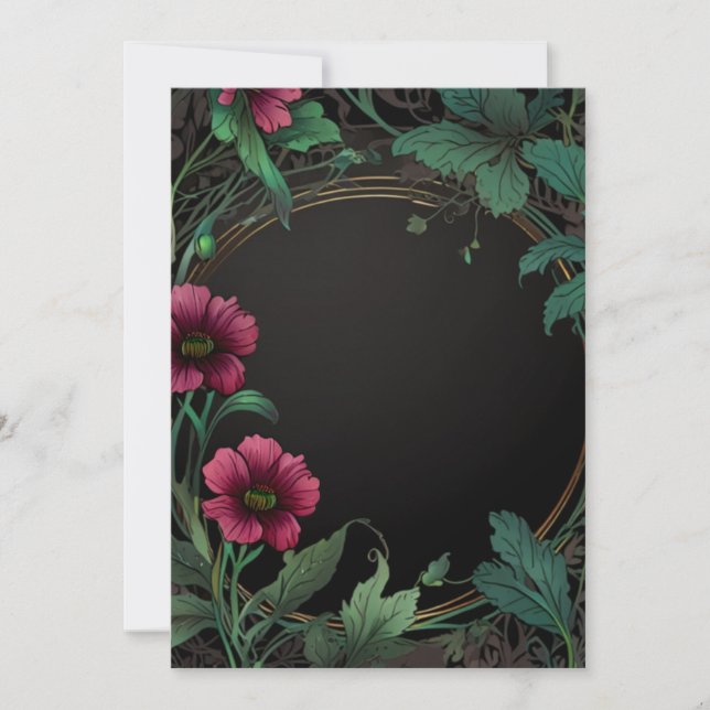 Invitación Elegant victorian moody dark green pink floral (Anverso)