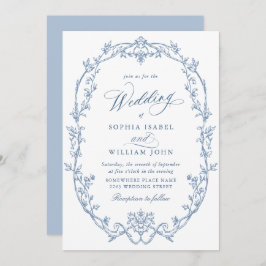 Invitación Elegant Victorian Ornate Floral Dusty Blue Wedding