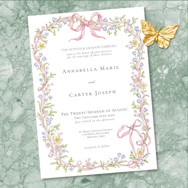 Invitación Elegant Victorian Pastel Floral Bow Wedding (Elegant Victorian Pastel Floral Bow Wedding Invitation)