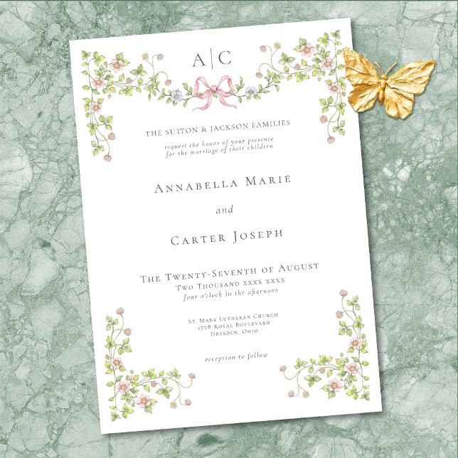 Invitación Elegant Victorian Pastel Floral Bow Wedding (Elegant Victorian Pastel Floral Bow Wedding Invitation)