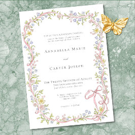 Invitación Elegant Victorian Pastel Floral Bow Wedding