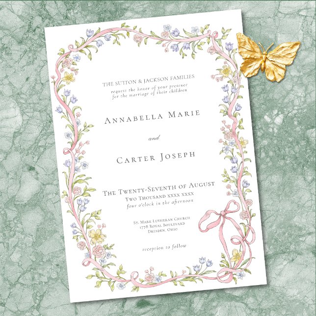 Invitación Elegant Victorian Pastel Floral Bow Wedding (Elegant Victorian Pastel Floral Bow Wedding Invitation)