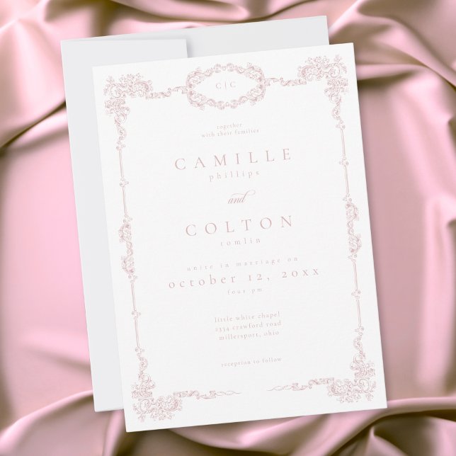 Invitación Elegant Vintage Baroque Dusty Pink Wedding (Elegant Vintage Baroque Dusty Pink Wedding Invitation)