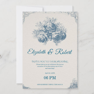 Invitación Elegant Vintage Blue Floral Wedding Invitation