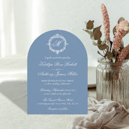 Invitación Elegant Vintage Blue Toile Monogram Wedding