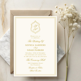 Invitación Elegant vintage classic gold monogram wedding