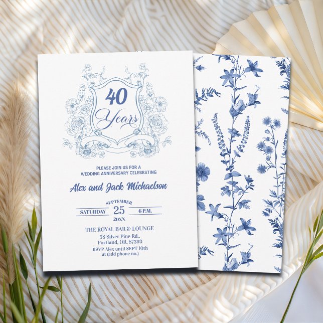 Invitación Elegant Vintage Crest 40th Wedding Anniversary (Subido por el creador)