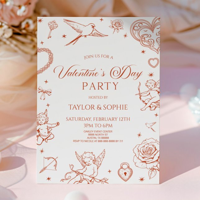 Invitación Elegant Vintage Cupid Valentine's Day Party (Subido por el creador)