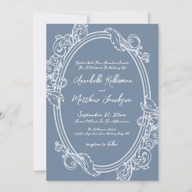 Invitación Elegant Vintage Dusty Blue Wedding (Anverso)