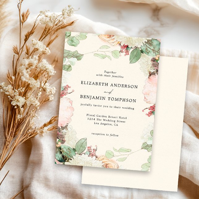 Invitación Elegant Vintage Floral Eucalyptus Roses Wedding (Subido por el creador)