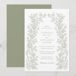 Invitación Elegant Vintage Floral Frame Sage Green Wedding
