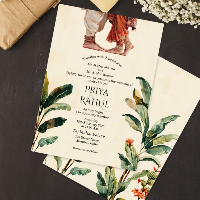 Invitación Elegant Vintage Floral Indian Hindu Wedding (Elegant Vintage Floral Indian Hindu Wedding Invitation ()
