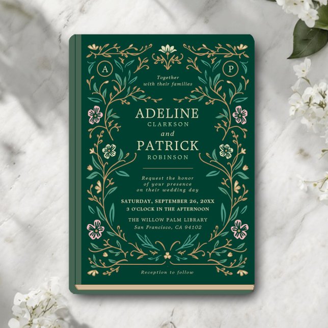Invitación Elegant Vintage Floral Library Book Wedding (Subido por el creador)