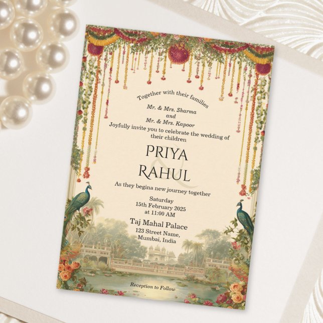 Invitación Elegant Vintage Floral Peacock Indian Wedding (Elegant Vintage Floral Peacock Indian Wedding Invitation)