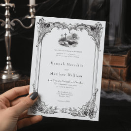 Invitación Elegant Vintage Gothic Black Toile Skull Wedding