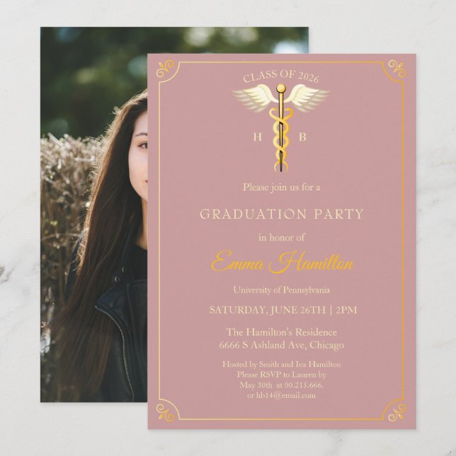 Invitación Elegant Vintage Medical Graduation Invitation | Du (Anverso / Reverso)