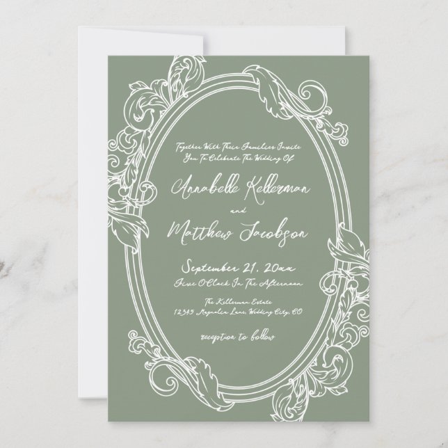 Invitación Elegant Vintage Sage Green Wedding (Anverso)