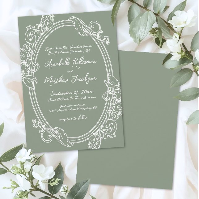 Invitación Elegant Vintage Sage Green Wedding (Elegant Vintage Sage Green Wedding Invitation)