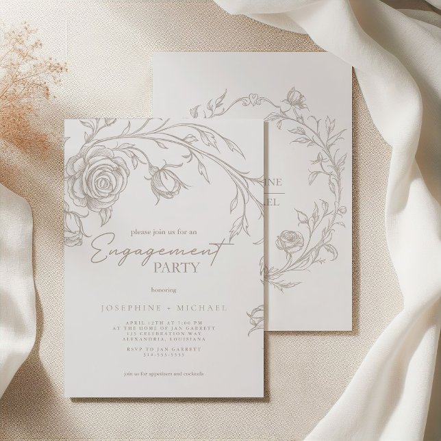 Invitación Elegant Vintage Sepia Engagement Party Invitation (Subido por el creador)