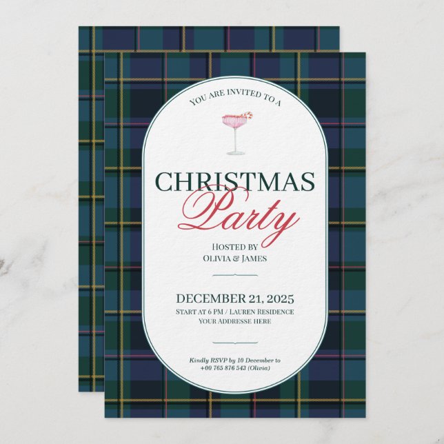 Invitación Elegant vintage Tartan Plaid Christmas Invitation (Anverso / Reverso)