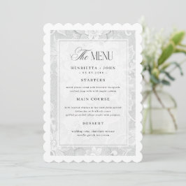 Invitación Elegant Vintage White Lace Wedding Menu Card