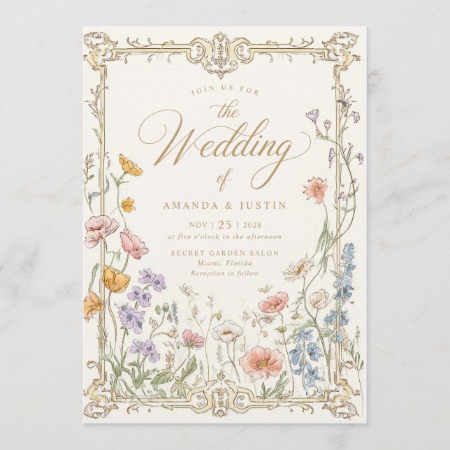 Invitación Elegant Vintage Wildflowers Floral Wedding (Anverso)