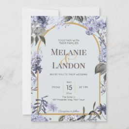 Invitación Elegant violet & gold hydrangea wedding invitation