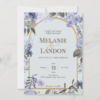 Invitación Elegant violet & gold hydrangea wedding invitation