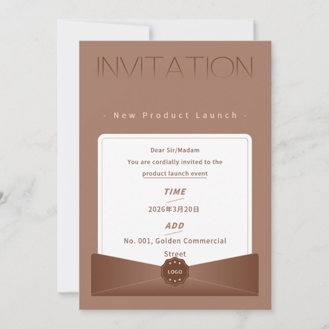 Invitación Elegant Warm Brown New Product Launch Invitation – (Anverso)