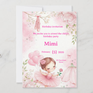 Invitación Elegant Watercolor Ballerina Birthday In