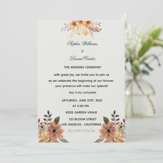 Invitación Elegant Watercolor Boho Floral Wedding Invitation (Anverso de pie)