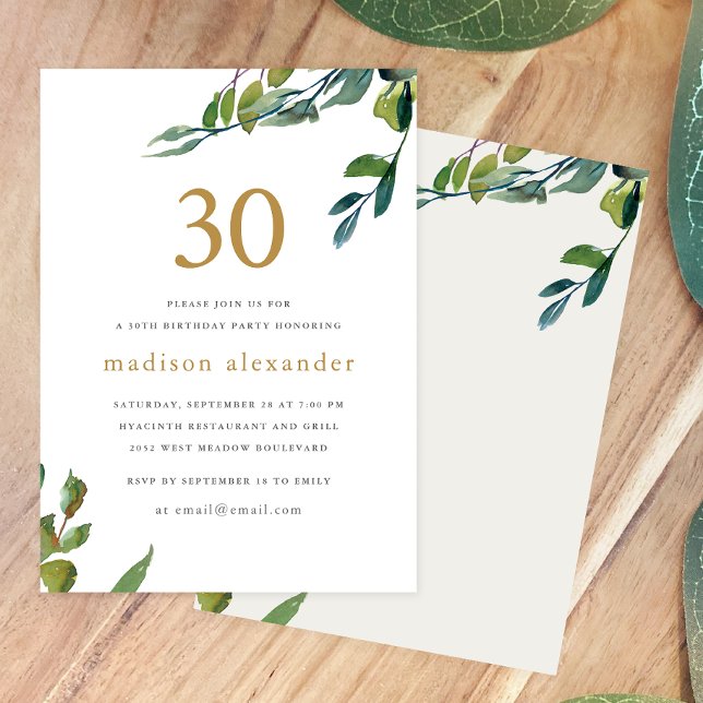 Invitación Elegant Watercolor Botanical 30th Birthday (Subido por el creador)