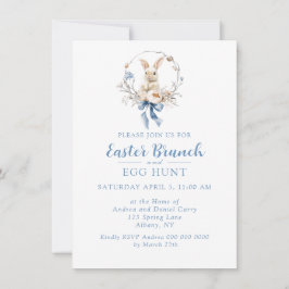 Invitación Elegant Watercolor Bunny Blue Bow Easter Brunch