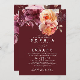 Invitación Elegant watercolor Burgundy Bouquet Floral Wedding