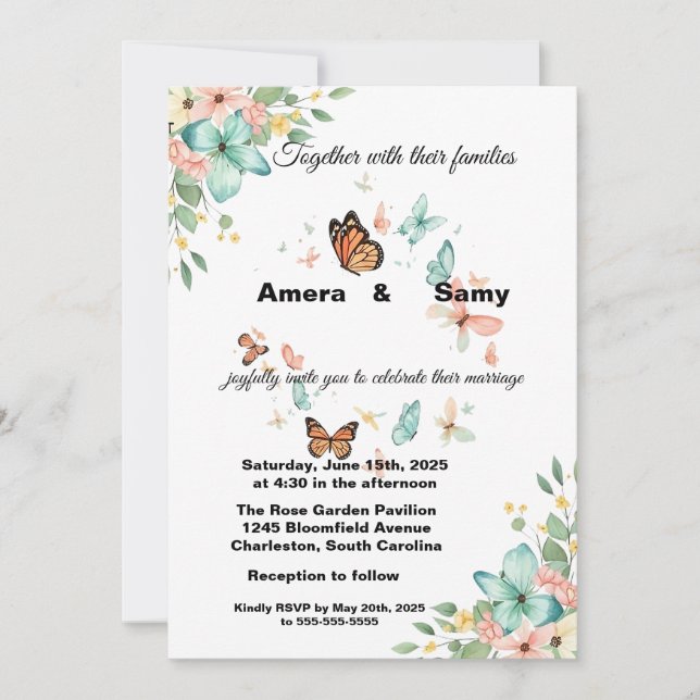 Invitación Elegant Watercolor Butterfly Floral Wedding Invita (Anverso)