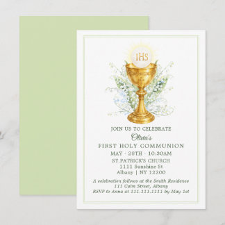 Invitación Elegant Watercolor Chalice First Holy Communion