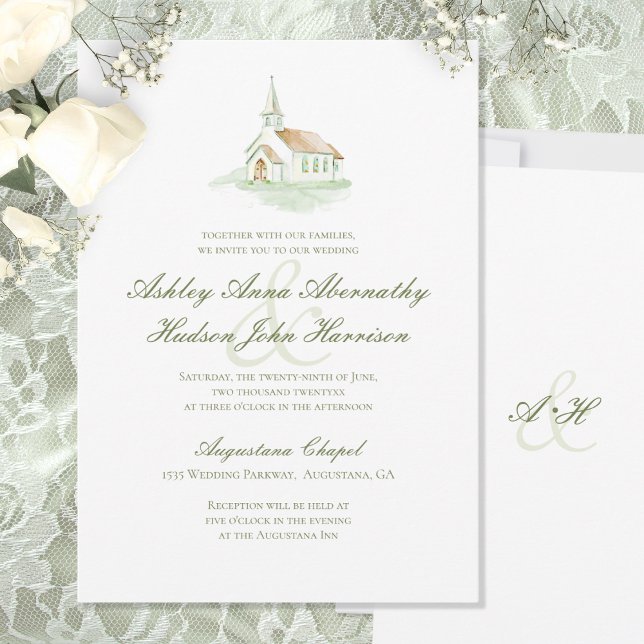 Invitación Elegant Watercolor Chapel Wedding  (Subido por el creador)