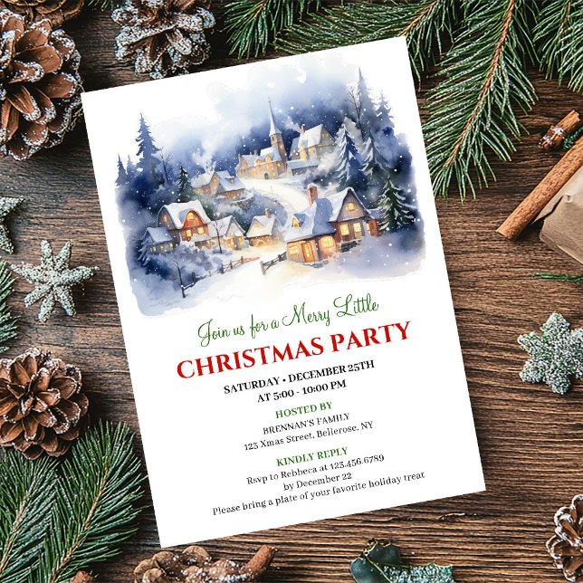 Invitación Elegant watercolor Christmas scene holiday party  (Elegant watercolor Christmas scene holiday party card)