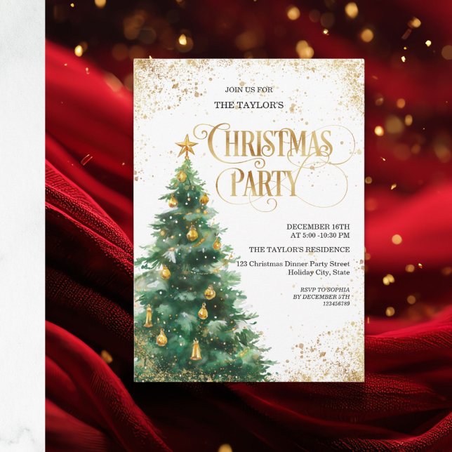 Invitación Elegant Watercolor Christmas Tree (Elegant watercolor Christmas tree invitation featuring a hand-painted tree  with delicate ornaments)