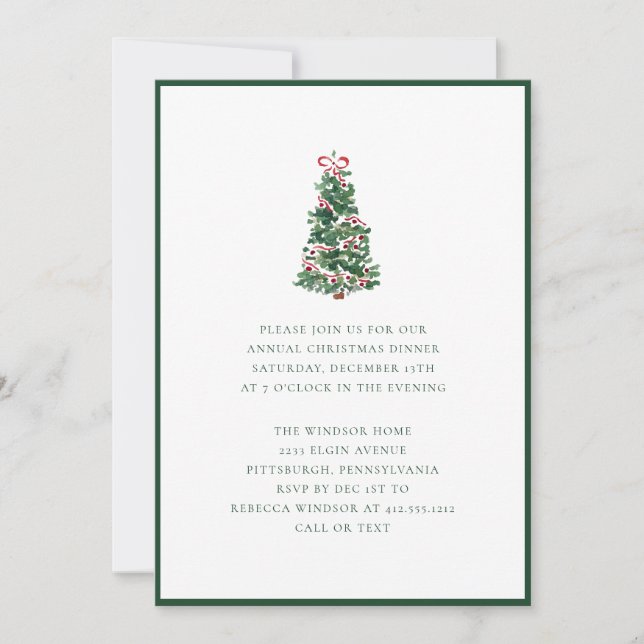 Invitación Elegant Watercolor Christmas Tree Holiday Party  (Anverso)
