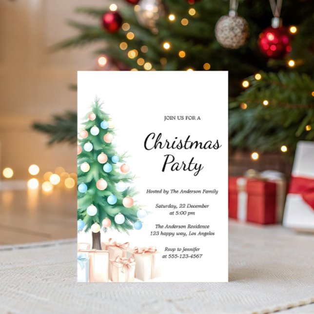 Invitación Elegant Watercolor Christmas Tree Party Invitation (Subido por el creador)