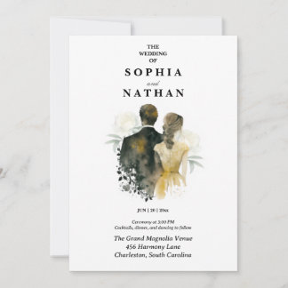 Invitación Elegant Watercolor Couple Bride Groom Wedding 