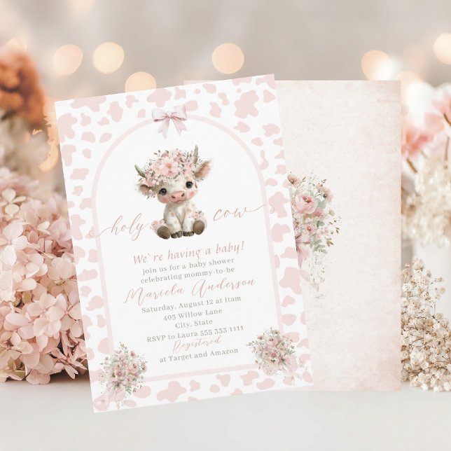 Invitación Elegant Watercolor Cow Holy Highland  Baby Shower (Subido por el creador)