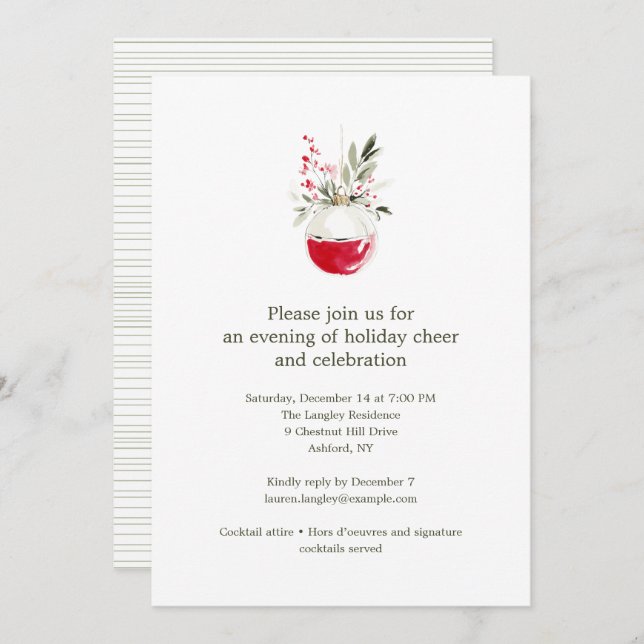 Invitación Elegant Watercolor Drawing Red Christmas Holiday (Anverso / Reverso)