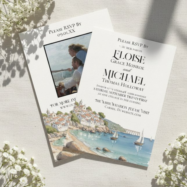 Invitación Elegant Watercolor European Destination Wedding (Invite guest to your scenic wedding day with this Elegant Watercolor European Destination Invite!)