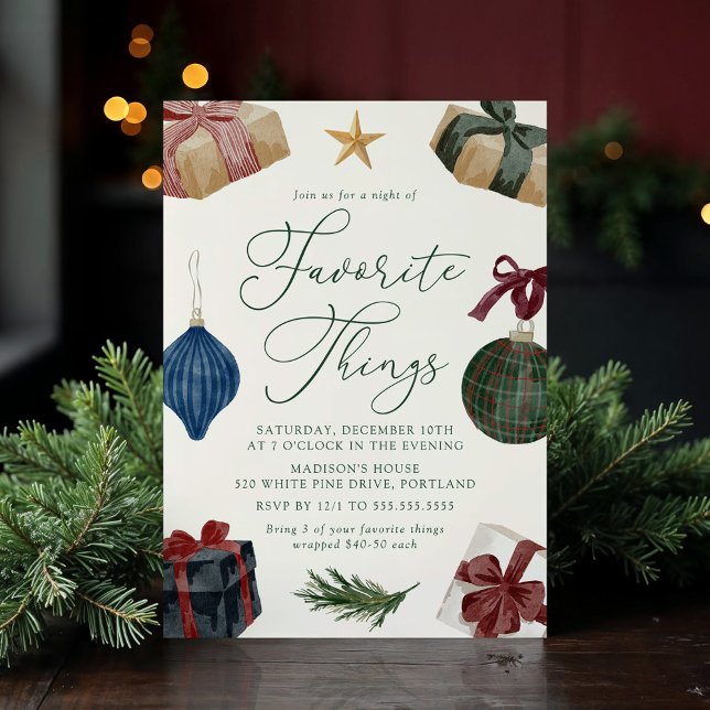 Invitación Elegant Watercolor Favorite Things Christmas Party (Subido por el creador)