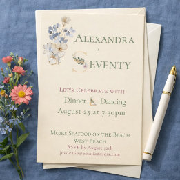 Invitación Elegant Watercolor Floral Cream 70th Birthday 