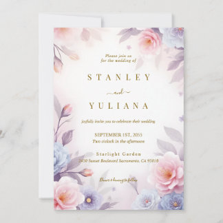 Invitación Elegant Watercolor Floral Design in Pink and Blue 