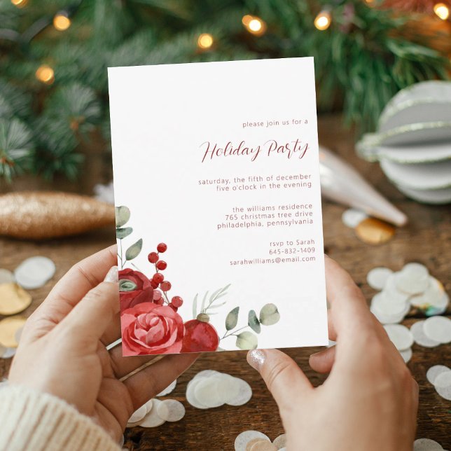 Invitación Elegant Watercolor Floral Holiday Party Invitation (Subido por el creador)